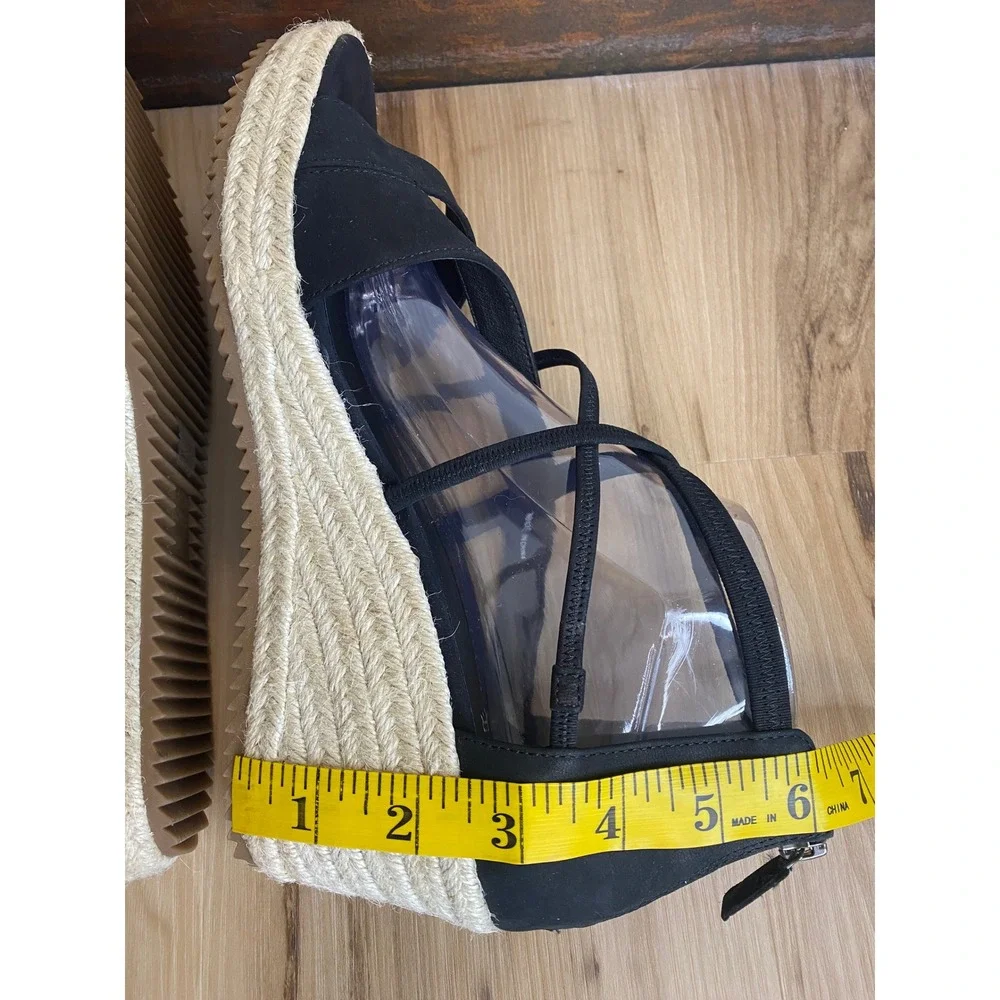 Eileen Fisher Wanda Black Nubuck Espadrille Wedge Sandals Womens 10 WANDA-NB